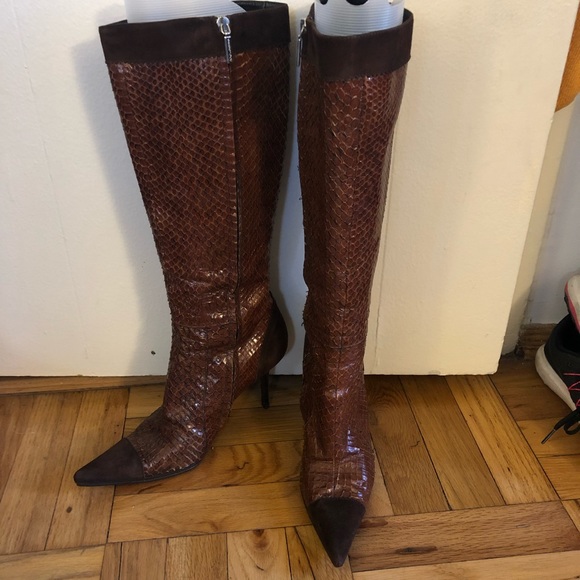 Dolce & Gabbana brown suede & snakeskin tall boots - Picture 6 of 8